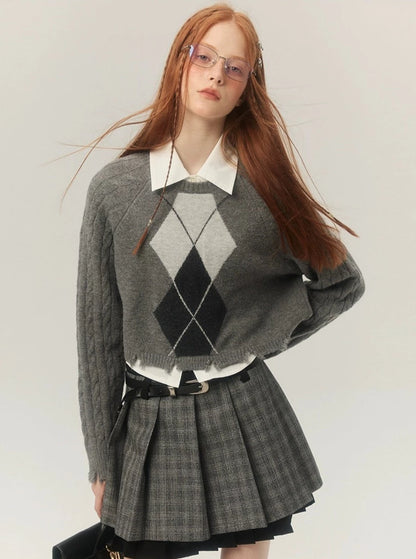 Diamond Checkered Knit Tops