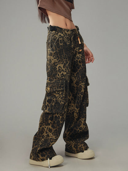 American Retro Leopard Print Pocket Pants