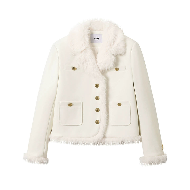 Fragrance Lapel Spliced Fur Collar Jacket