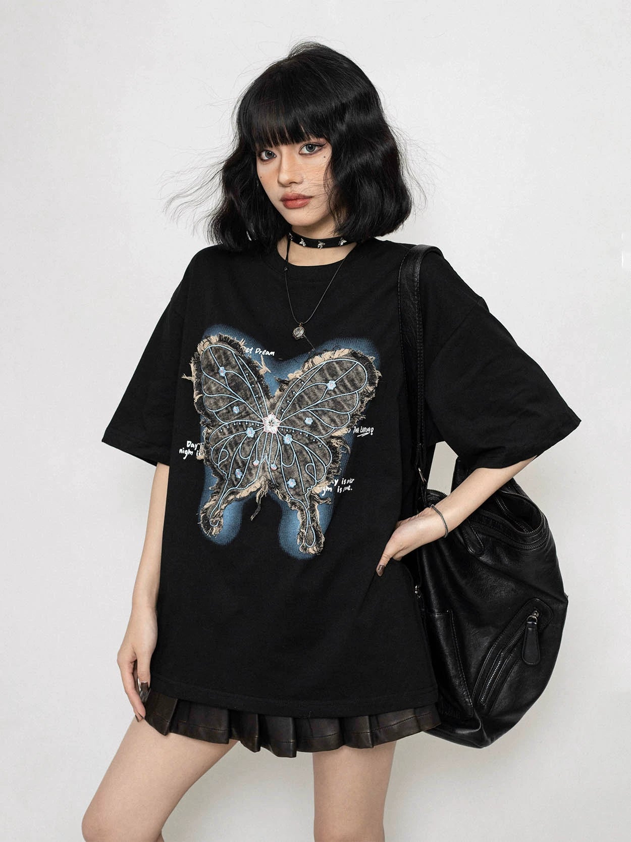 American Vintage Butterfly Embroidery Loose Top