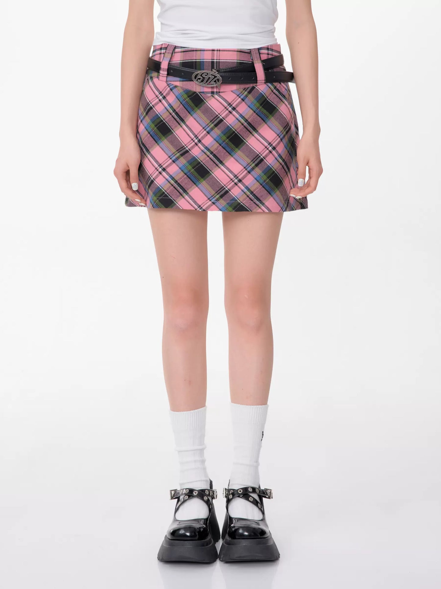 College Style High Waist Pink Skirt