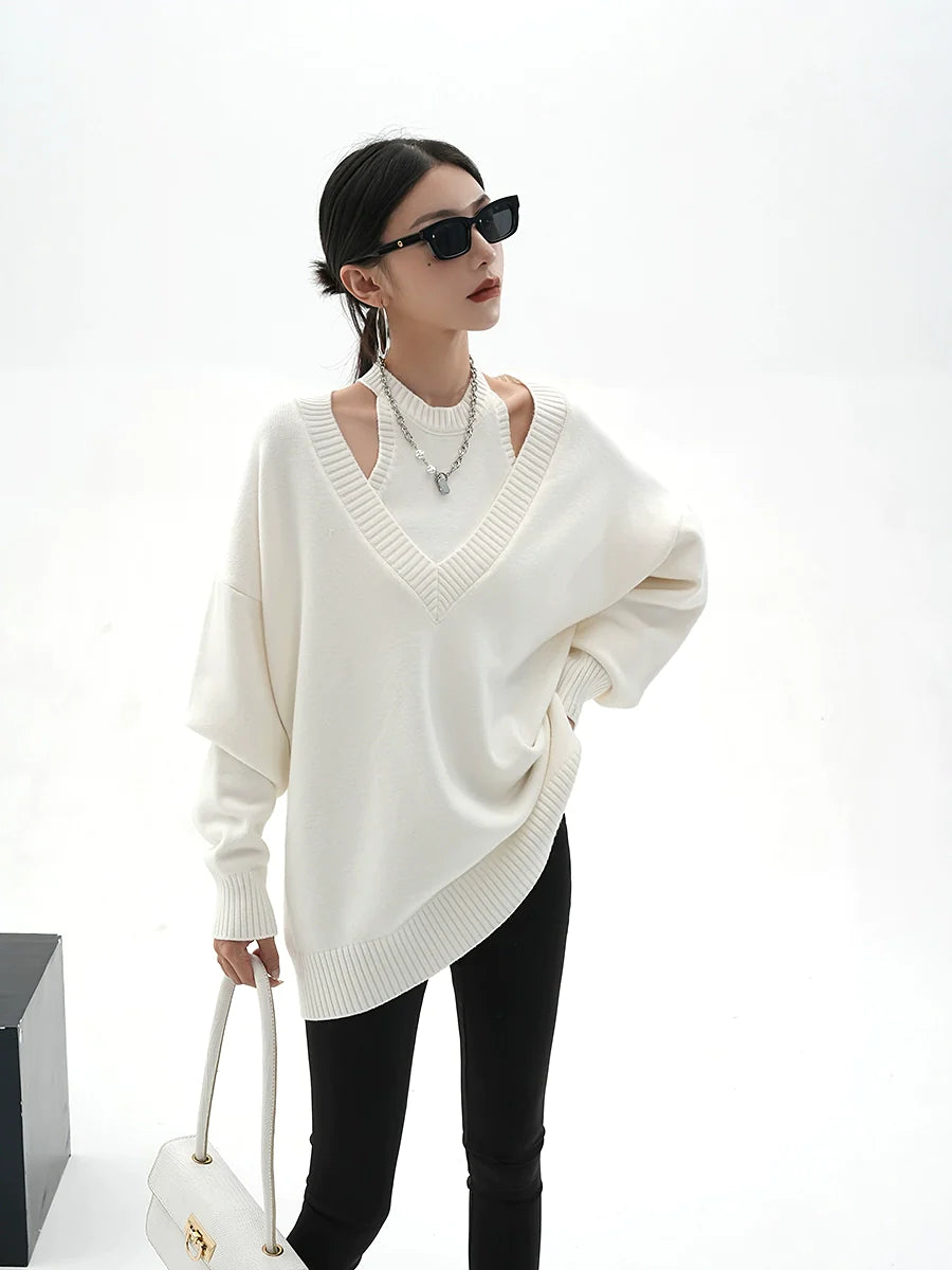 Halter Neck Layered Long Sleeve Knit