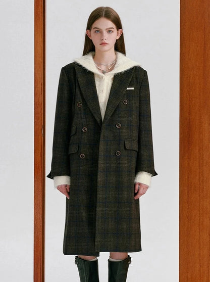 vintage long checked coat