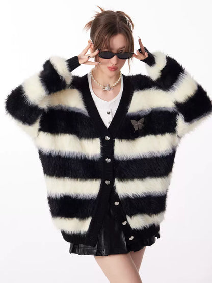 Stripes soft waxy thick lazy knitted sweater coat