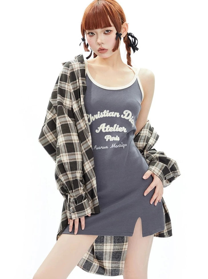 Sunscreen Plaid Long Sleeve Shirt Set