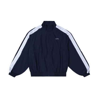 White Striped Sleeves Loose Navy Blue Jacket