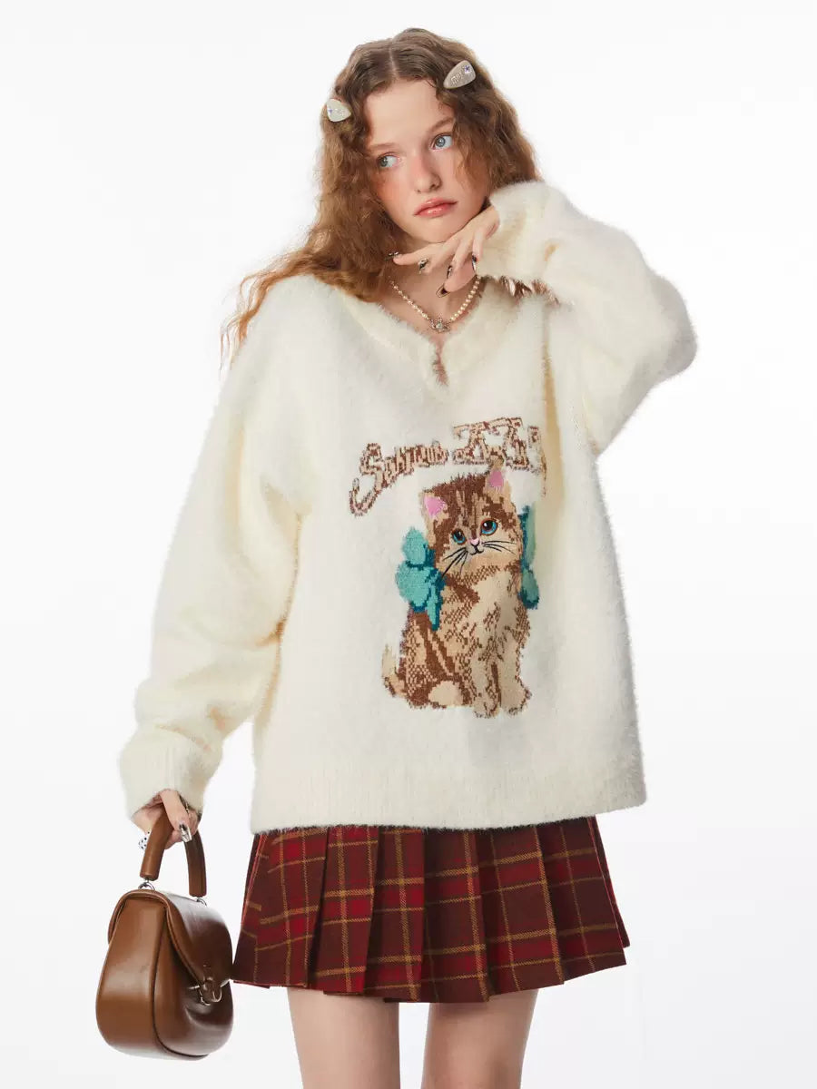 American retro imitation mink sweater