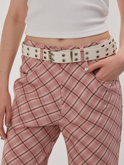 Retro Plaid Flared Straight Pants