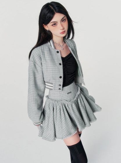 Retro College Tweed Jacket + Small Flared Skirt