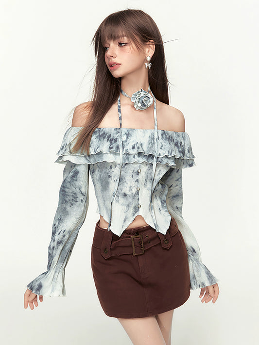 Ruffle Edge Tie Dye Long Sleeve Top