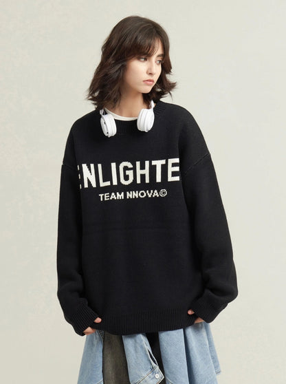 Basic letter crewneck sweater coat