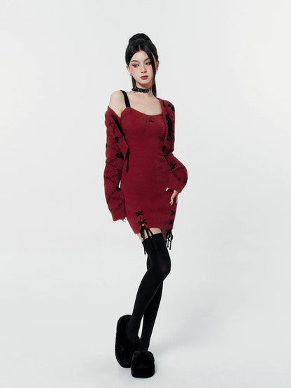 Design fur cardigan + fur tight dress