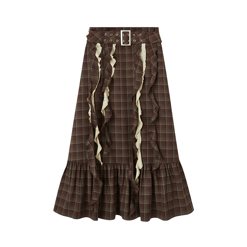 MAILLARD STREAMER CHECKED MAXI SKIRT