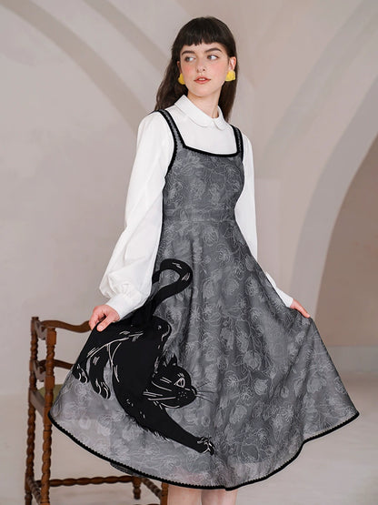 Curry Black Cat Embroidery Sundress