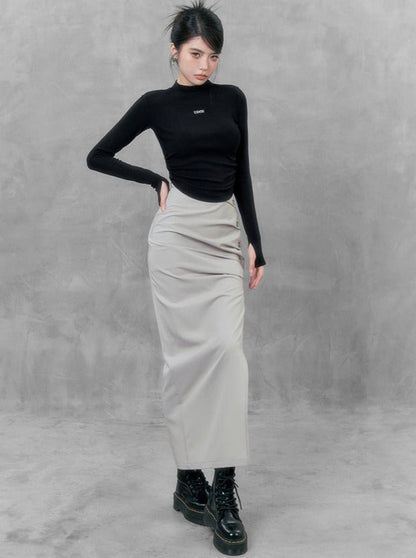 Slit Middle Hip Hug Long Skirt