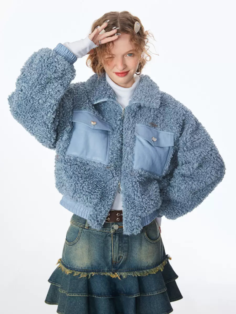 American thickened and fleece lamb coat