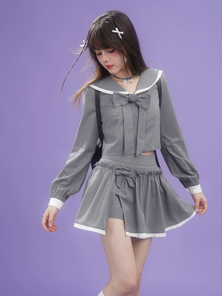 Gray bow loose and thin sailor collar Suit