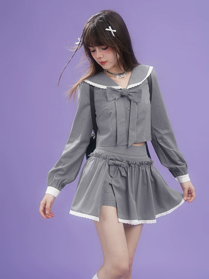 Gray bow  loose and thin sailor collar Suit