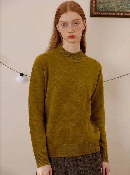 Wool semi-turtleneck tops