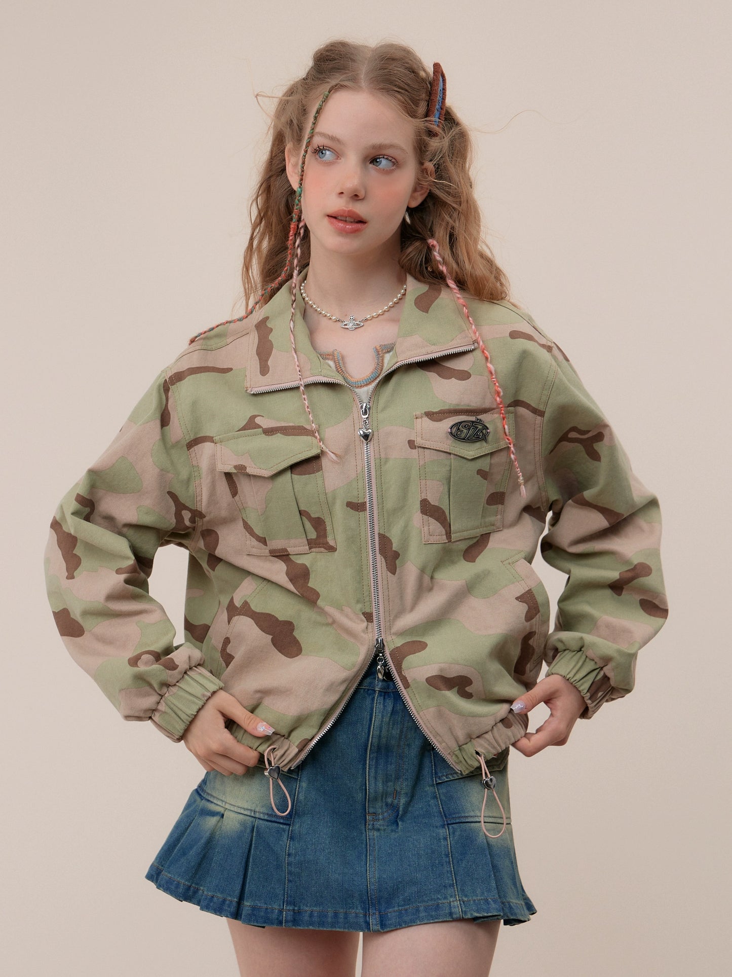 American retro green casual cargo jacket