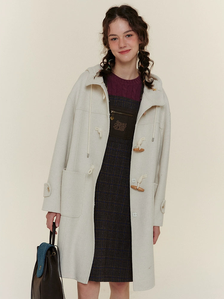Long and short horn buttoned woolen Coat