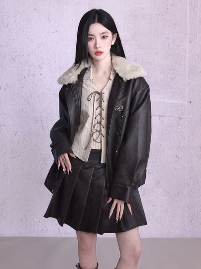 Warmth suede skirt jacket set