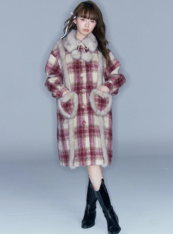 Red Tweed Plaid Long Coat