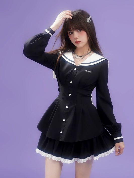 Sailor collar long-sleeved dress