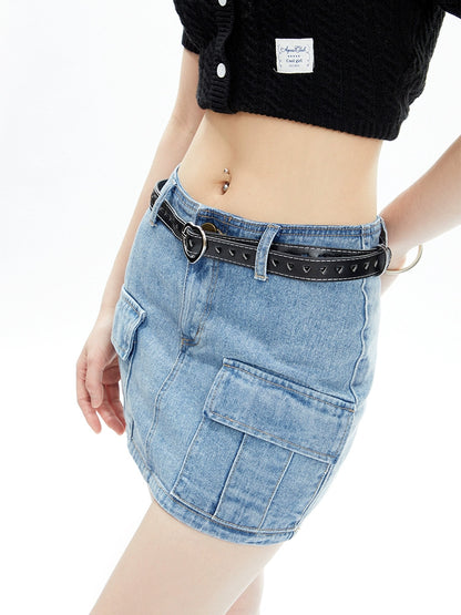 High Street Denim with Belt Short Skirt