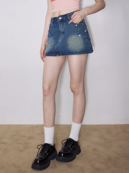 Crystal Denim Mini Skirt