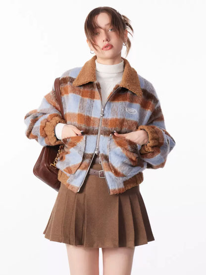 Vintage Thickened Wool Suit Plaid Coat