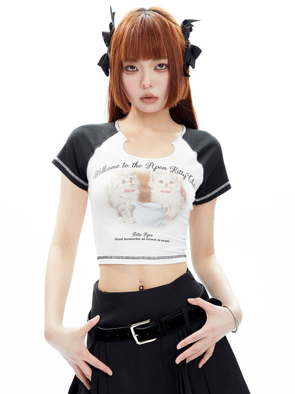 Cat Print Purely Slim Raglan T-shirt