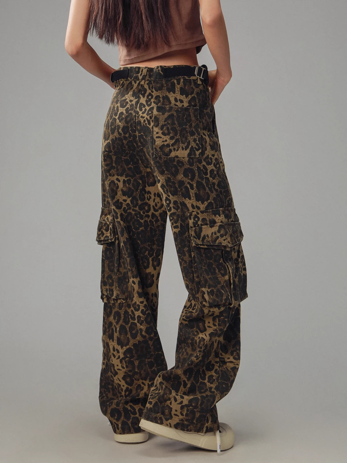 American Retro Leopard Print Pocket Pants