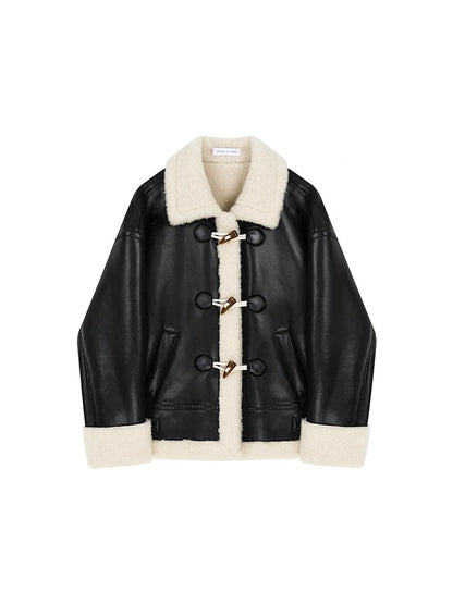 Fur Edging One-Piece PU Jacket