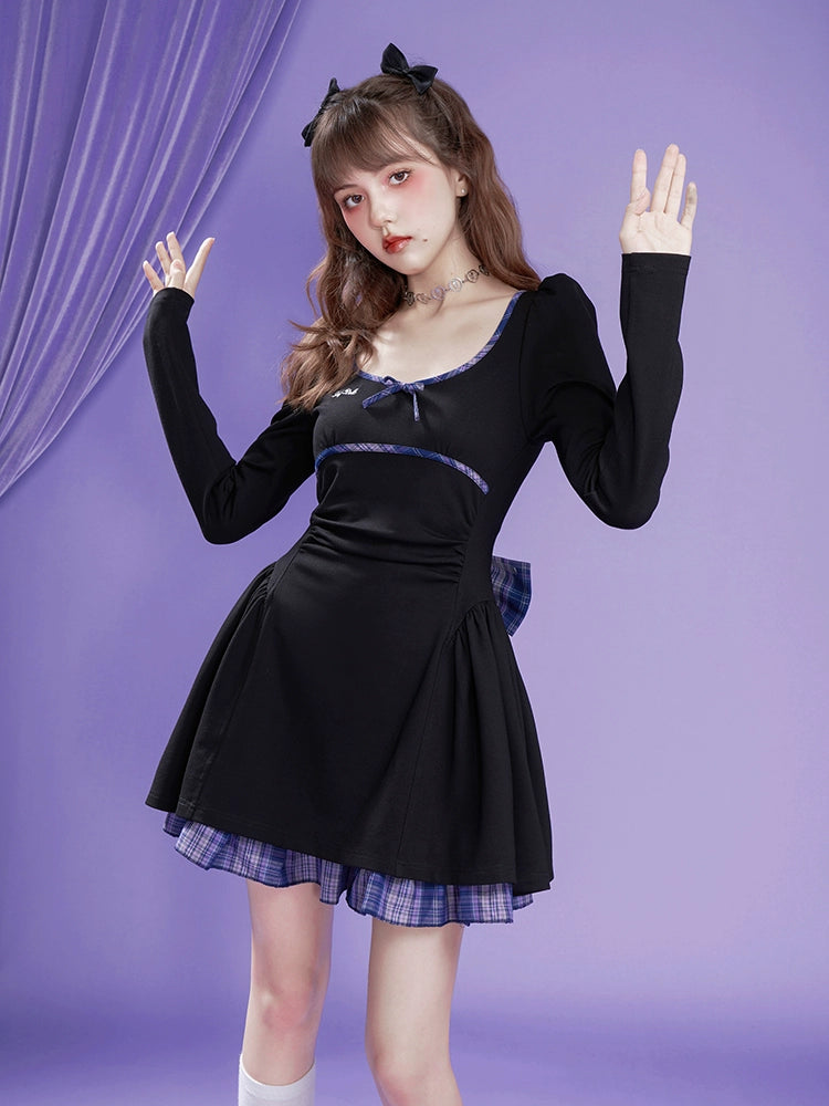 Bowknot lamb leg sleeve waist dress