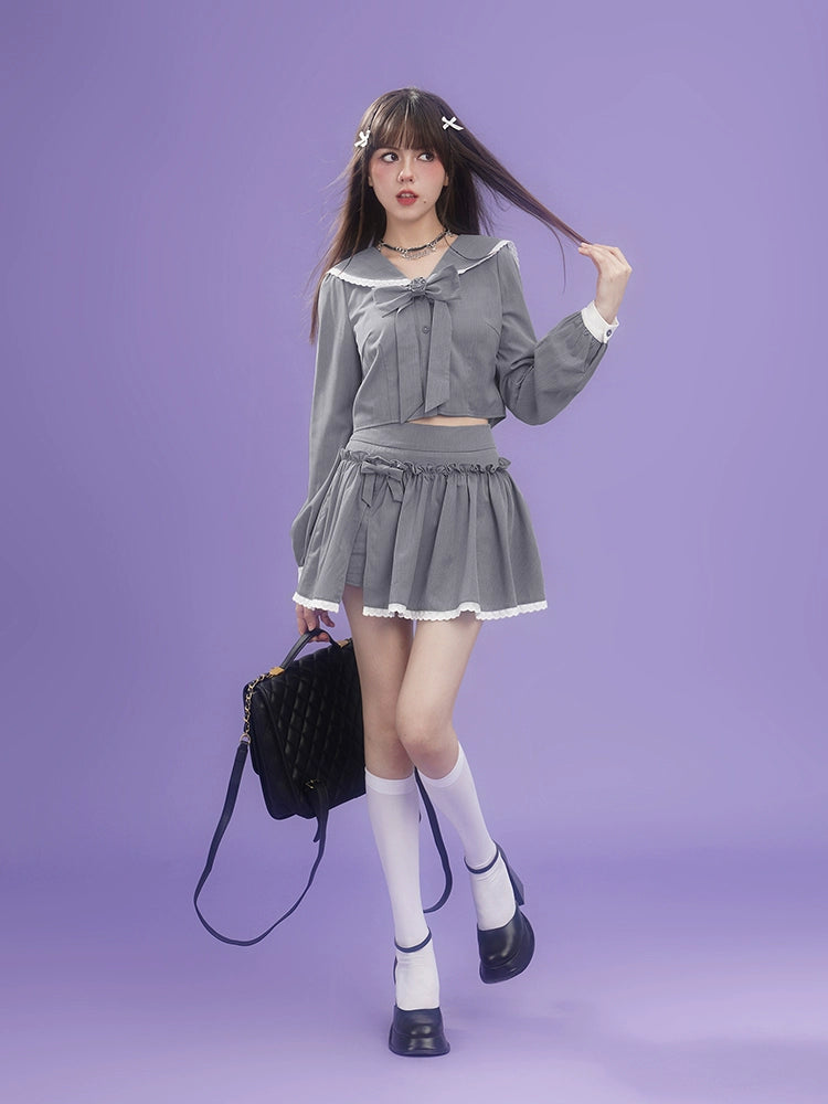 Gray bow  loose and thin sailor collar Suit