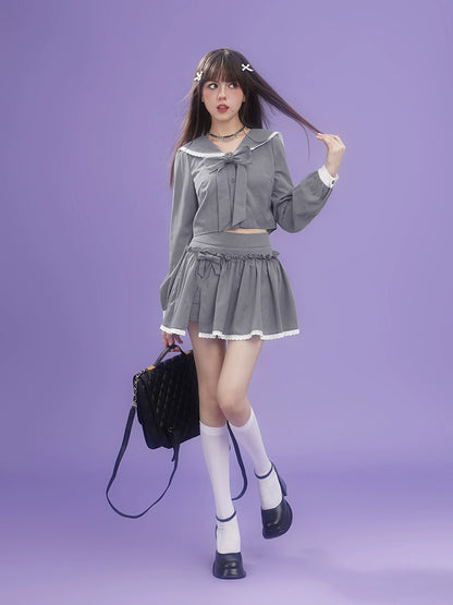 Gray bow loose and thin sailor collar Suit