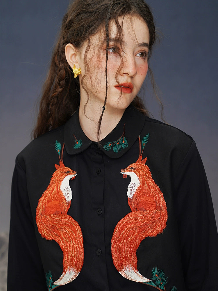 Original red fox embroidered shirt