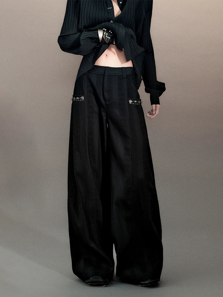 Pleated Wide-Leg Long Pants