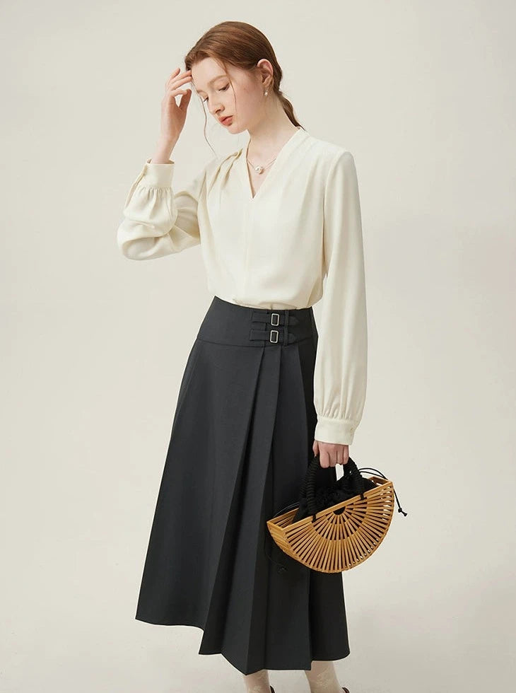 Gray Temperament Mid-Length Skirt