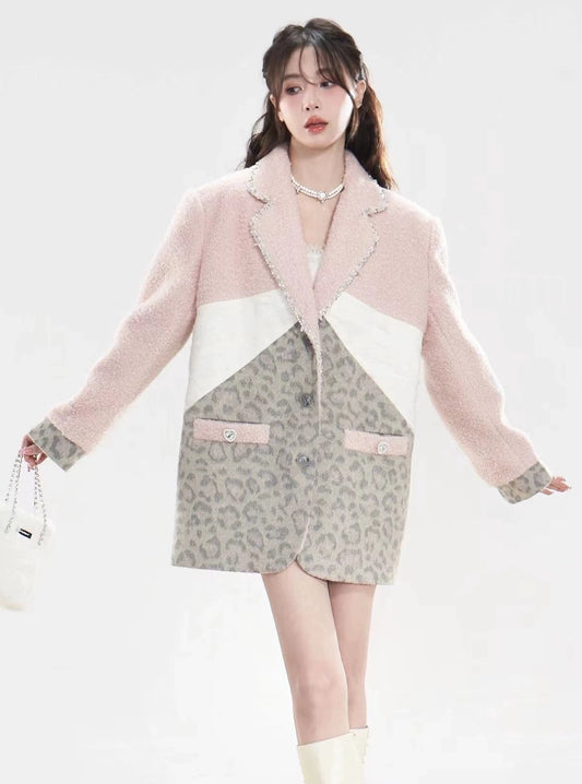 Wool tweed pink blazer Coat