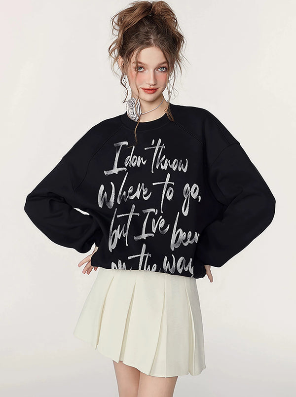 American Art Alphabet Pullover Round Neck Top