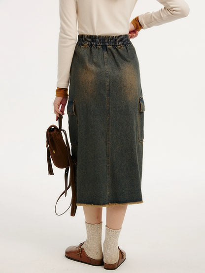 RETRO CARGO DENIM SKIRT