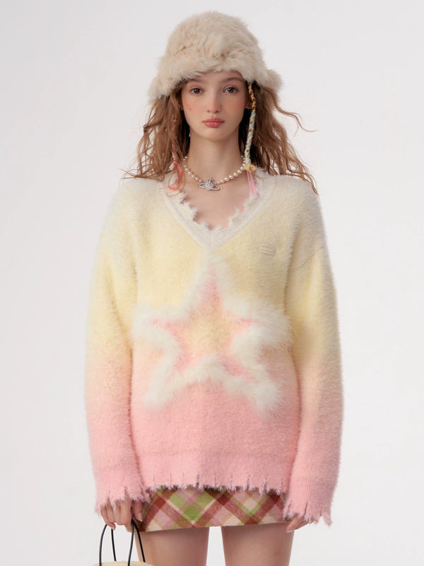 American retro gradient star fur top