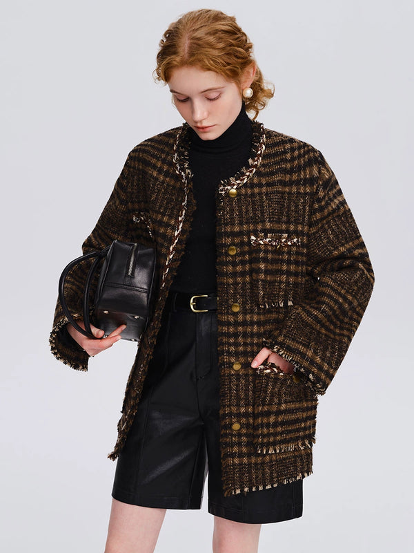 Fragrance checked woolen jacket