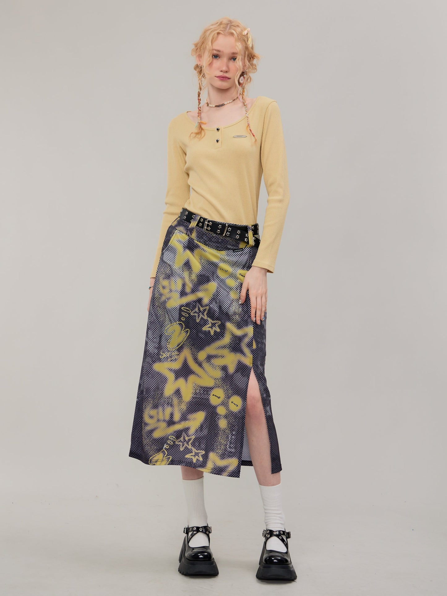 American Retro Star Slit Skirt