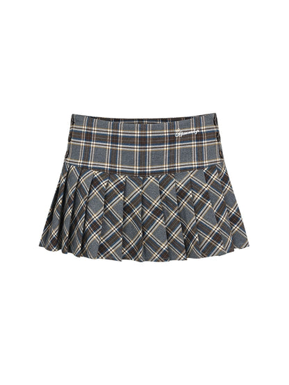 Preppy Twill Check Low-Waist Skirt