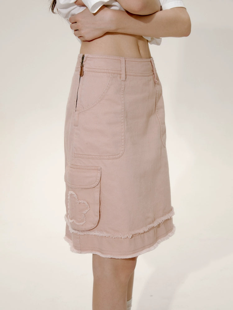 Flower Raw Denim Skirt