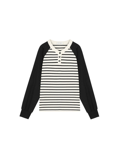 Color-blocked Raglan Striped Sweatshirt