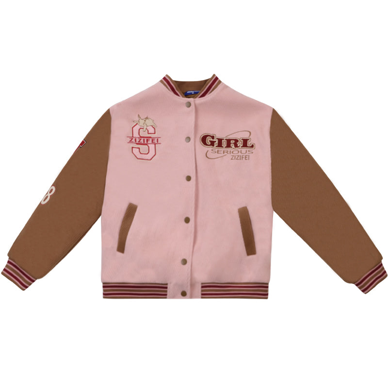 Thickened Pink Stitching Woolen Jacket